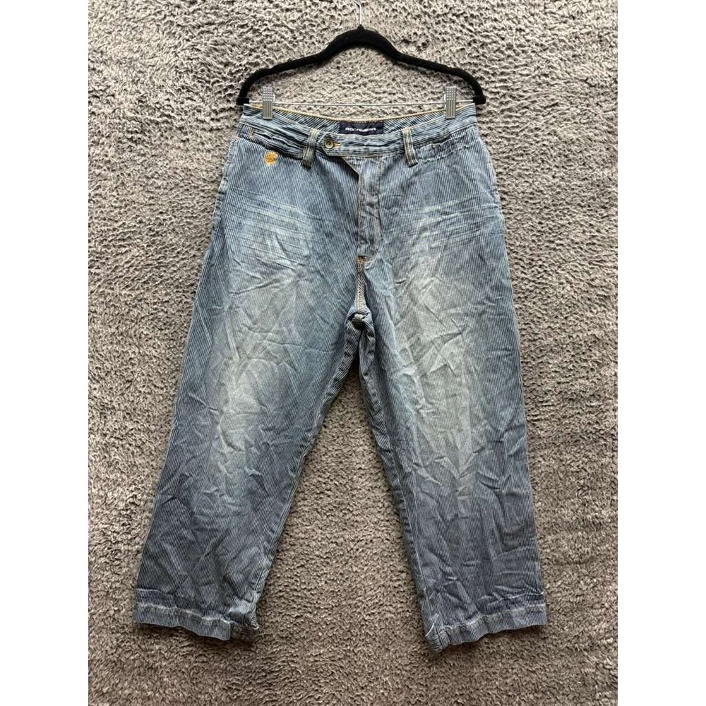 Vintage Rocawear Hickory Pinstripe Denim Jeans Medium Wash Blue Mens Size 34